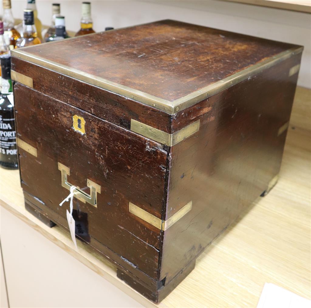 A school childs brass-mounted boarding school case, height 33cm width 34.5cm depth 46cm